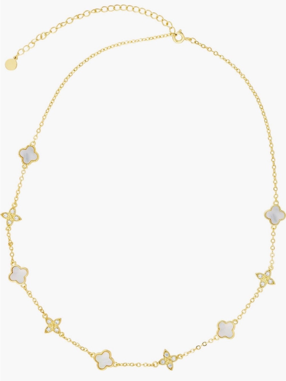 Mixed Mother-of-Pearl & Cubic Zirconia Clover Station Necklace 14K Gold Plated🤍✨ - Picture 5 of 6